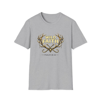 Wild Faith T-Shirt — Psalm 18:33 Antler Christian Graphic Tee