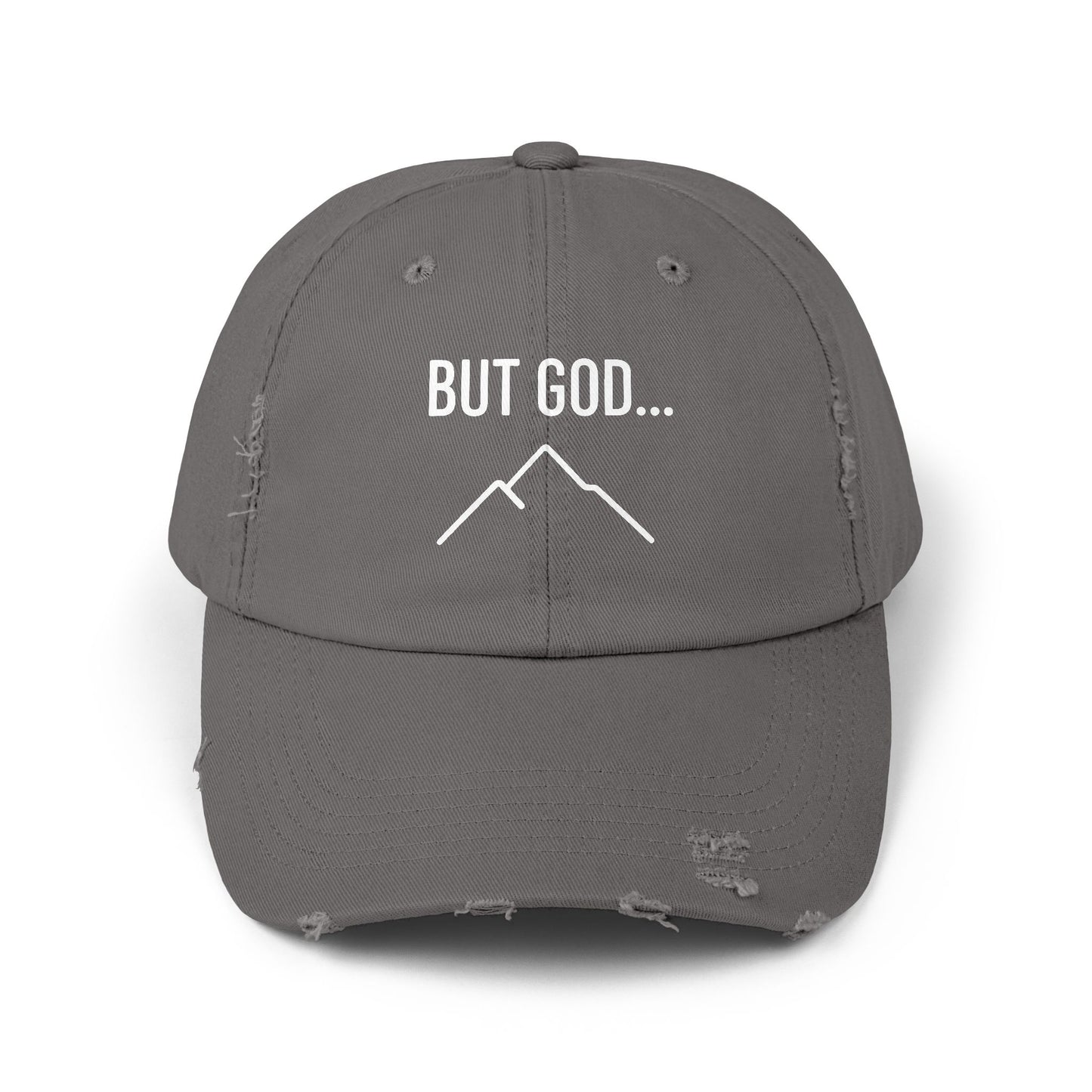 Unisex Distressed Cap with Inspirational Quote , Mountain Theme, Perfect for Outdoors, Gifts, Casual Wear, Faith-Based Apparel