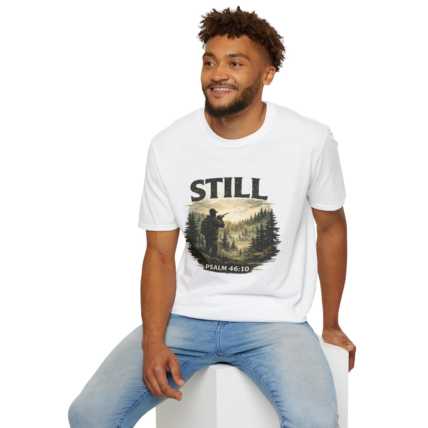 Still Psalm 46:10 T-Shirt — Rustic Outdoors Christian Faith Tee