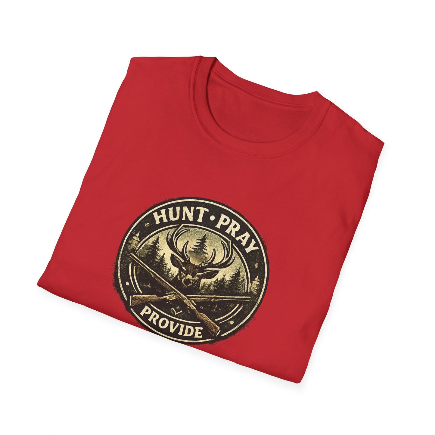 Hunt Pray Provide T‑Shirt — 1 Timothy 5:8 Hunting Faith Tee
