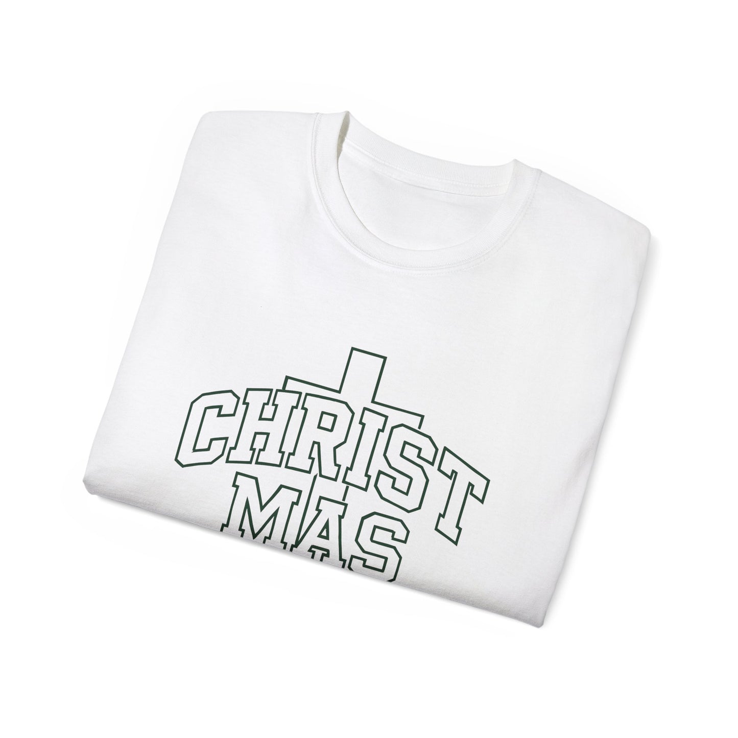 Christmas Cross T‑Shirt — 'CHRISTMAS' Outline Graphic Tee