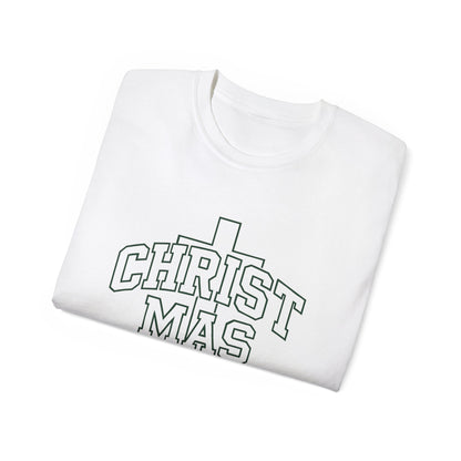 Christmas Cross T‑Shirt — 'CHRISTMAS' Outline Graphic Tee