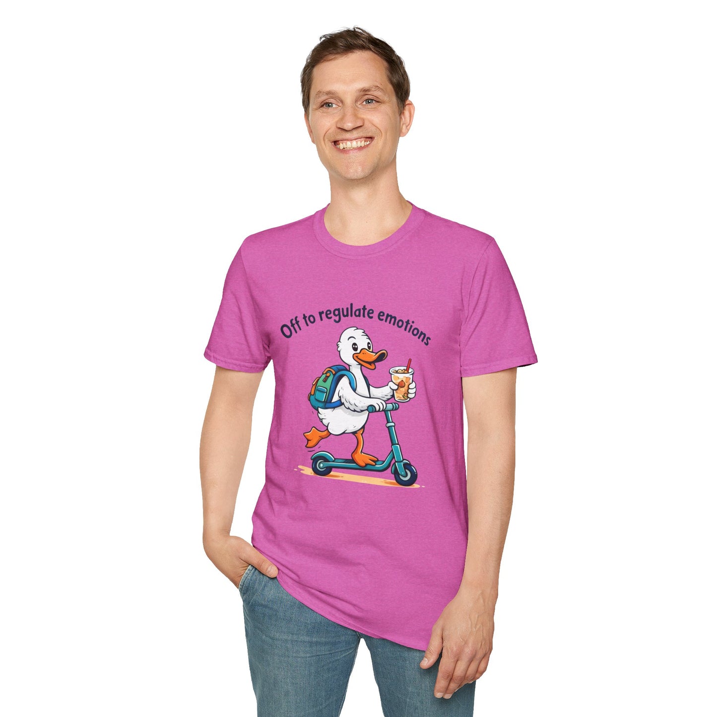 Duck on Scooter T-Shirt — "Off to regulate emotions" Cute Mental Health Tee