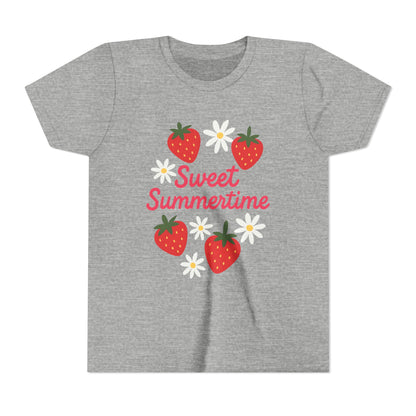 Sweet Summertime Youth Tee, Kids Summer Shirt, Strawberry Graphic Tee, Fun Gift for Children, Seasonal Apparel