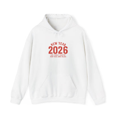 2026 New Year Hoodie - Minimal Red Celebration Sweatshirt