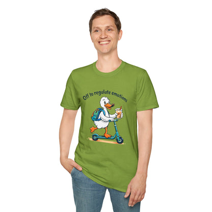 Duck on Scooter T-Shirt — "Off to regulate emotions" Cute Mental Health Tee