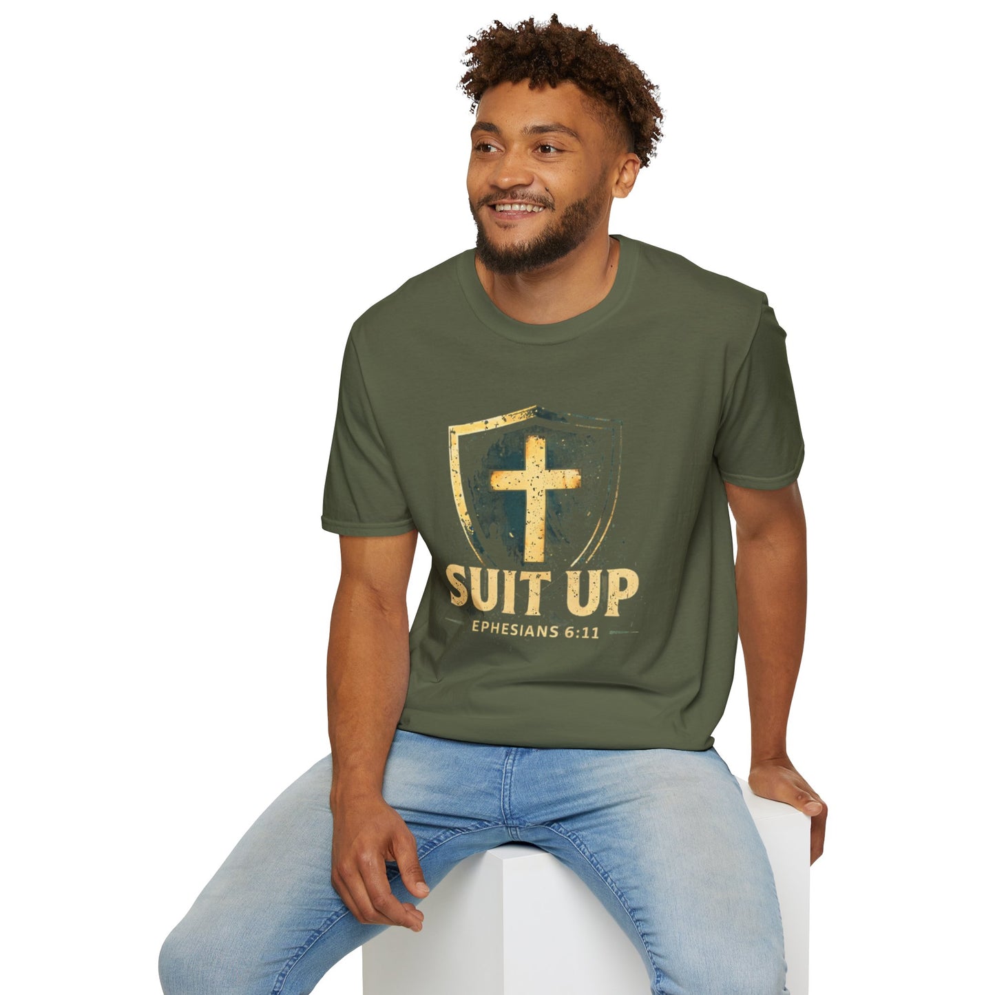 Suit Up T‑Shirt — Christian Cross Shield Tee (Ephesians 6:11)