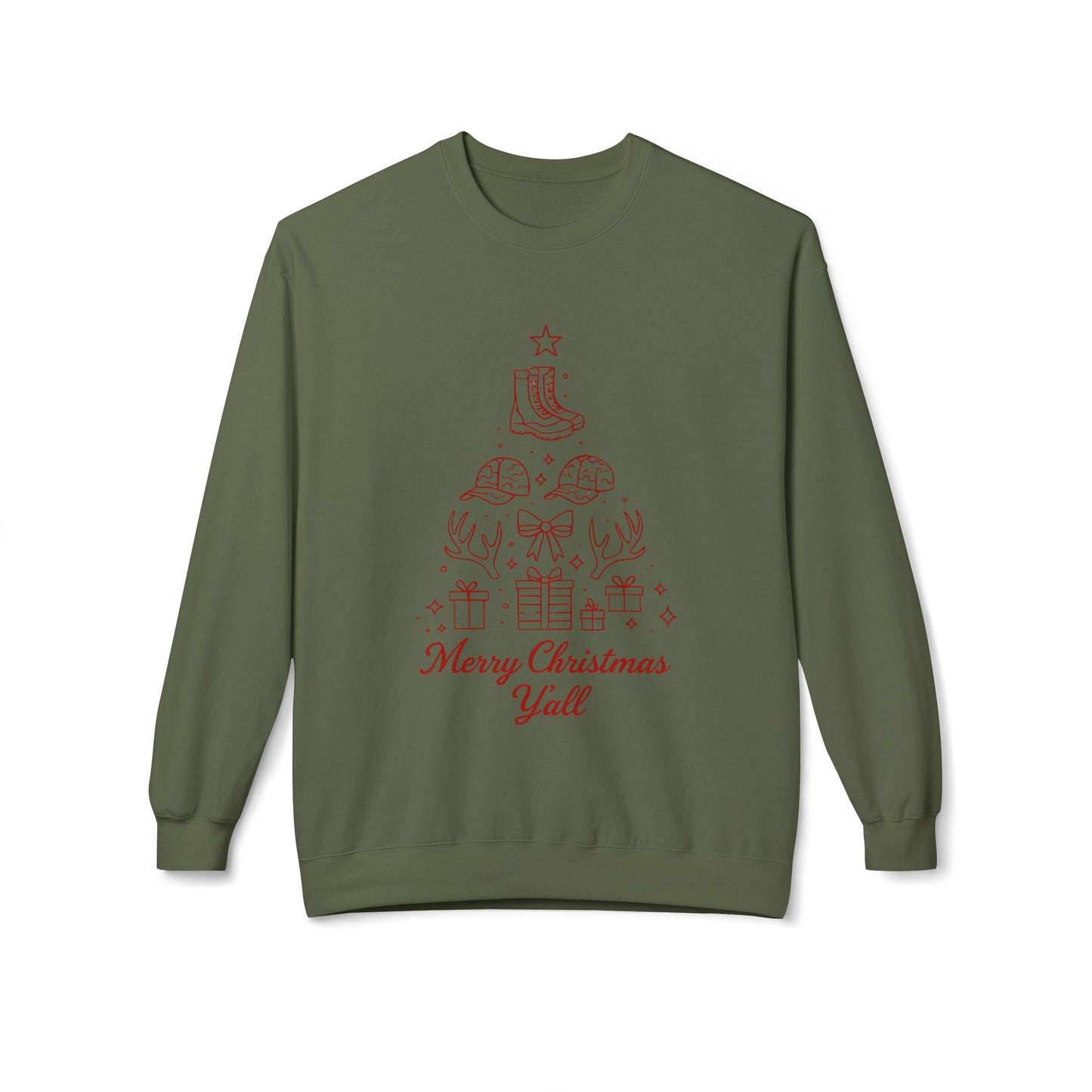Merry Christmas Y'all Crewneck Sweatshirt — Southern Holiday Tree Design