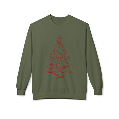 Merry Christmas Y'all Crewneck Sweatshirt — Southern Holiday Tree Design