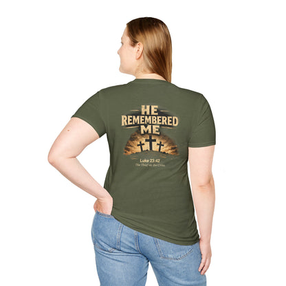 He Remembered Me T-Shirt — Christian Faith Crosses Design (Luke 23:42)
