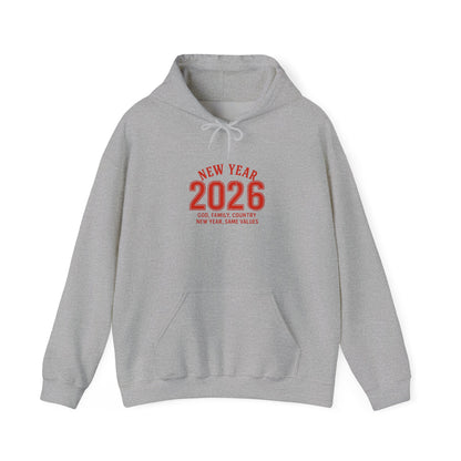2026 New Year Hoodie - Minimal Red Celebration Sweatshirt