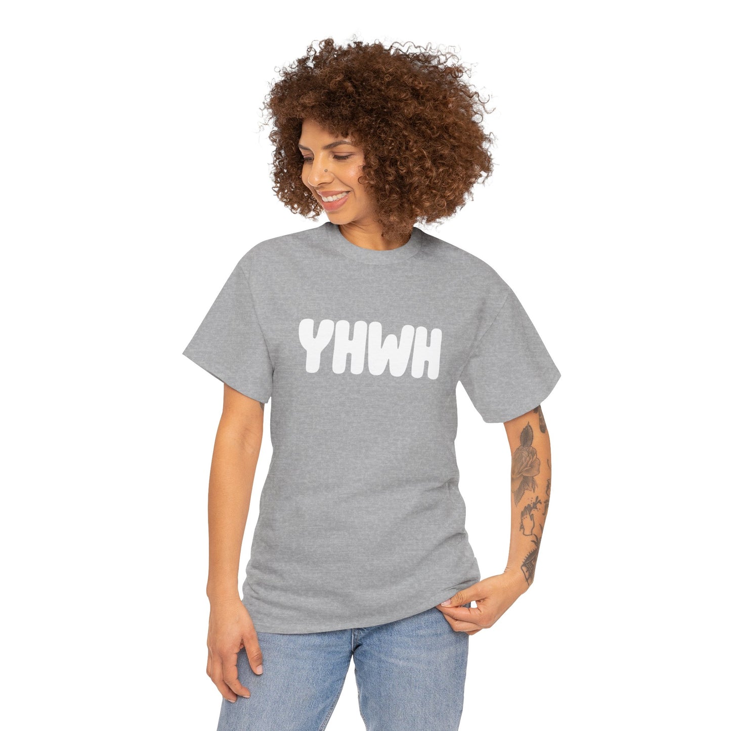 YHWH Unisex Heavy Cotton Tee, Spiritual T-Shirt, Casual Wear, Gift for Him/Her, Faith-Based Apparel, Trendy Everyday Tee
