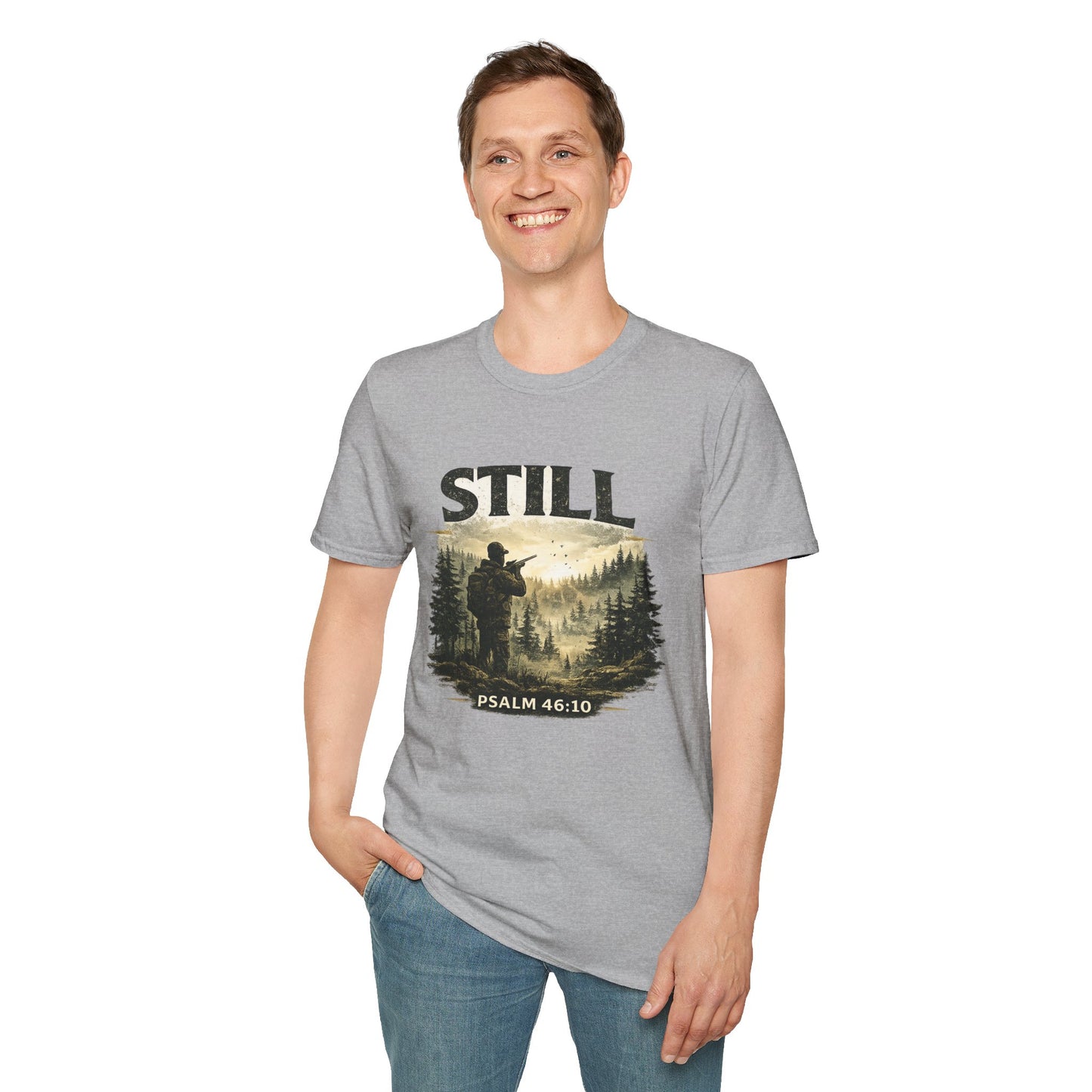 Still Psalm 46:10 T-Shirt — Rustic Outdoors Christian Faith Tee