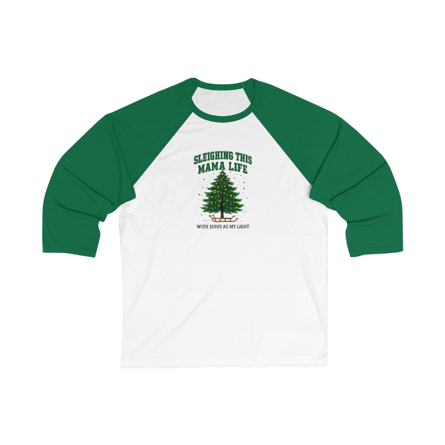 Baseball Tee — "Sleighing This Mama Life" Christmas Tree Raglan