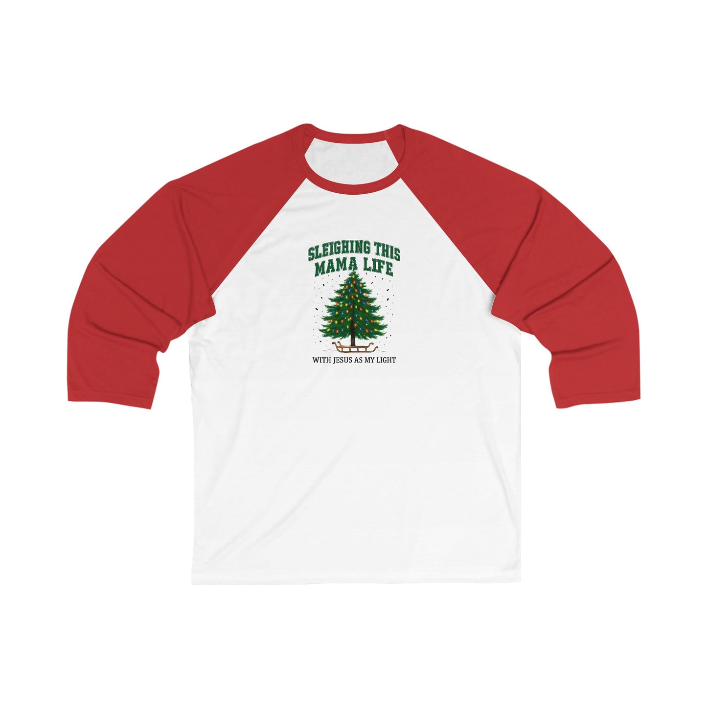 Baseball Tee — "Sleighing This Mama Life" Christmas Tree Raglan