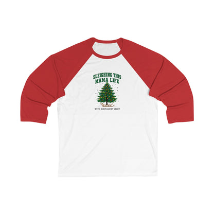 Baseball Tee — "Sleighing This Mama Life" Christmas Tree Raglan