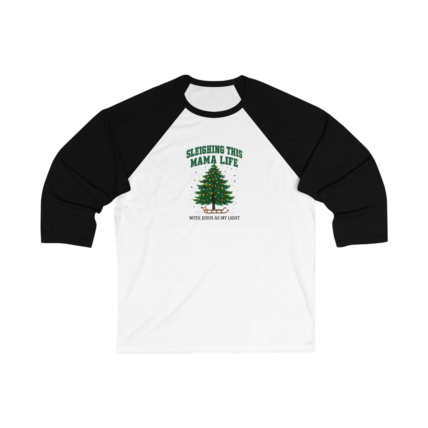 Baseball Tee — "Sleighing This Mama Life" Christmas Tree Raglan