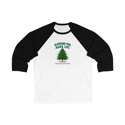 Baseball Tee — "Sleighing This Mama Life" Christmas Tree Raglan