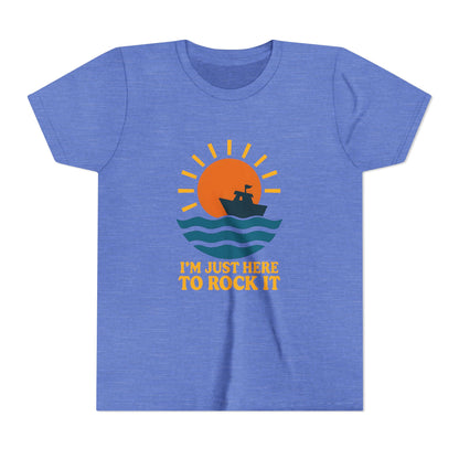 Youth Short Sleeve Tee - I'm Just Here to Rock It, Fun Summer Shirt, Kid's Beach Tee, Gift for Young Explorers, Adventure Outfit