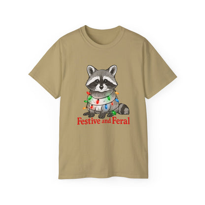 Festive and Feral Raccoon Christmas Tee
