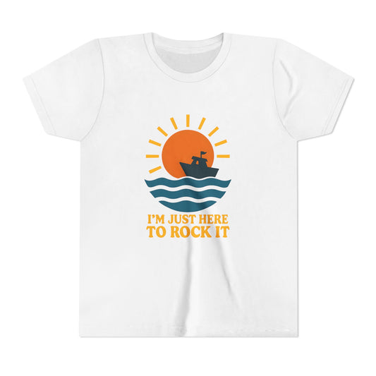 Youth Short Sleeve Tee - I'm Just Here to Rock It, Fun Summer Shirt, Kid's Beach Tee, Gift for Young Explorers, Adventure Outfit
