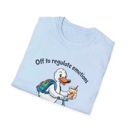 Duck on Scooter T-Shirt — "Off to regulate emotions" Cute Mental Health Tee