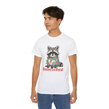 Festive and Feral Raccoon Christmas Tee