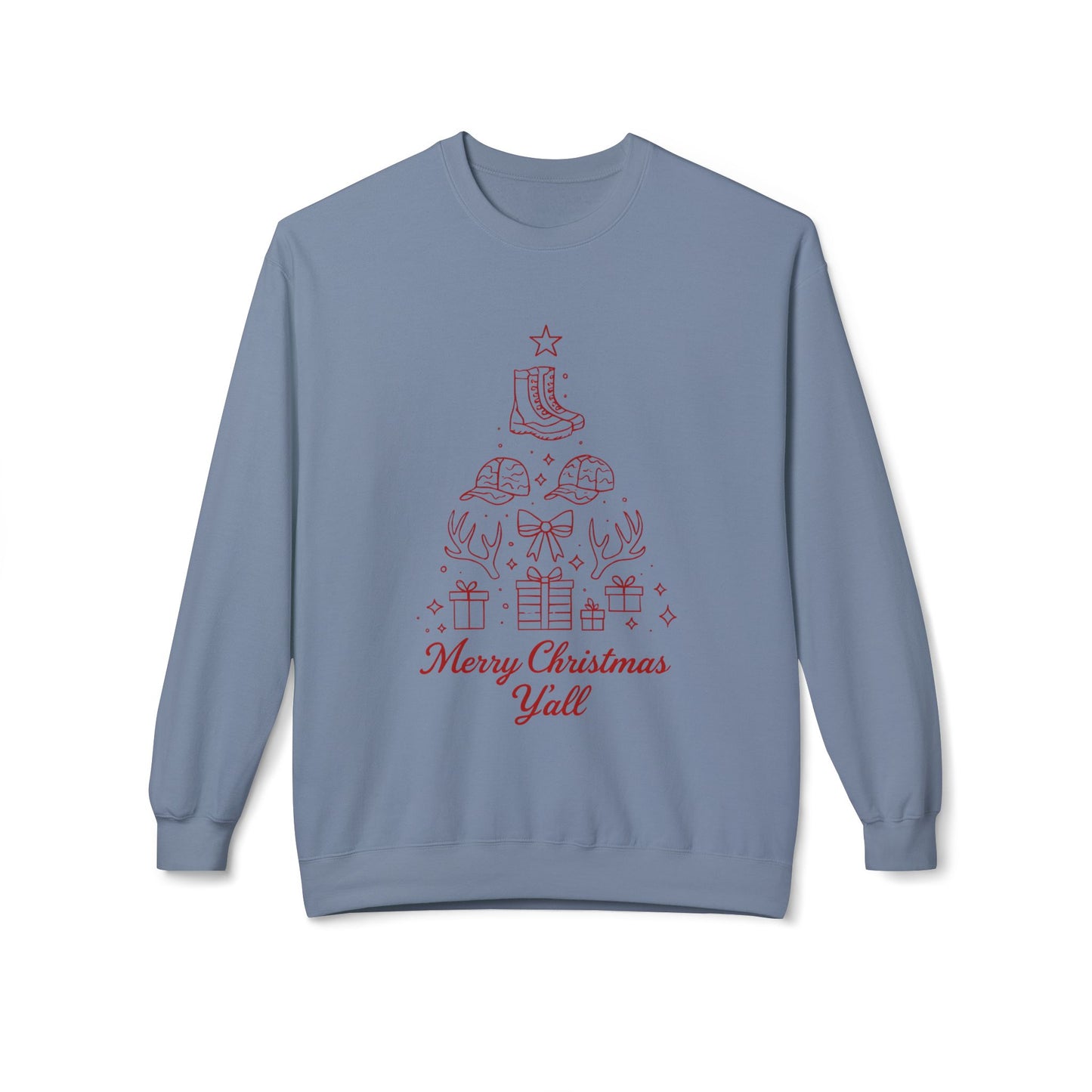 Merry Christmas Y'all Crewneck Sweatshirt — Southern Holiday Tree Design