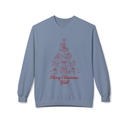 Merry Christmas Y'all Crewneck Sweatshirt — Southern Holiday Tree Design