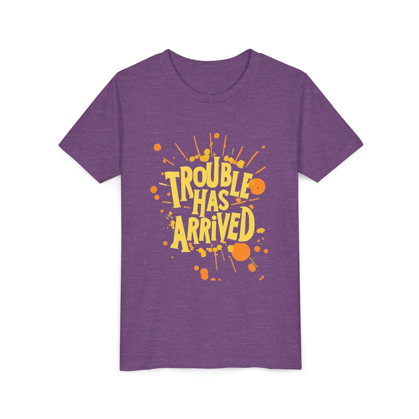 Trouble Has Arrived Youth Tee | Fun Graphic T-Shirt for Kids | Birthday Gift | Playdate Apparel | Summer Fashion