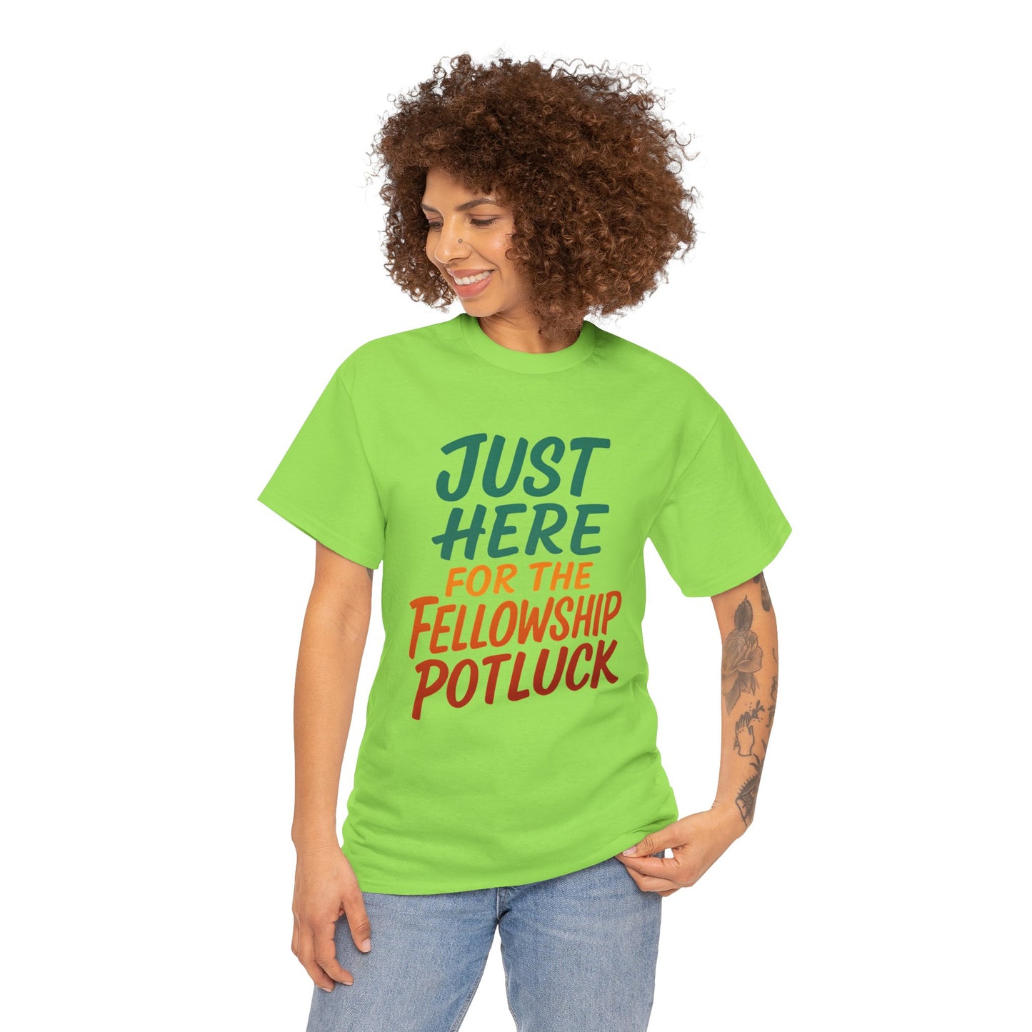 Just Here for the Fellowship Potluck Tee, Unisex Cotton T-Shirt, Fun Gathering Shirt, Party Tees, Casual Event Wear, Gifts for Friends