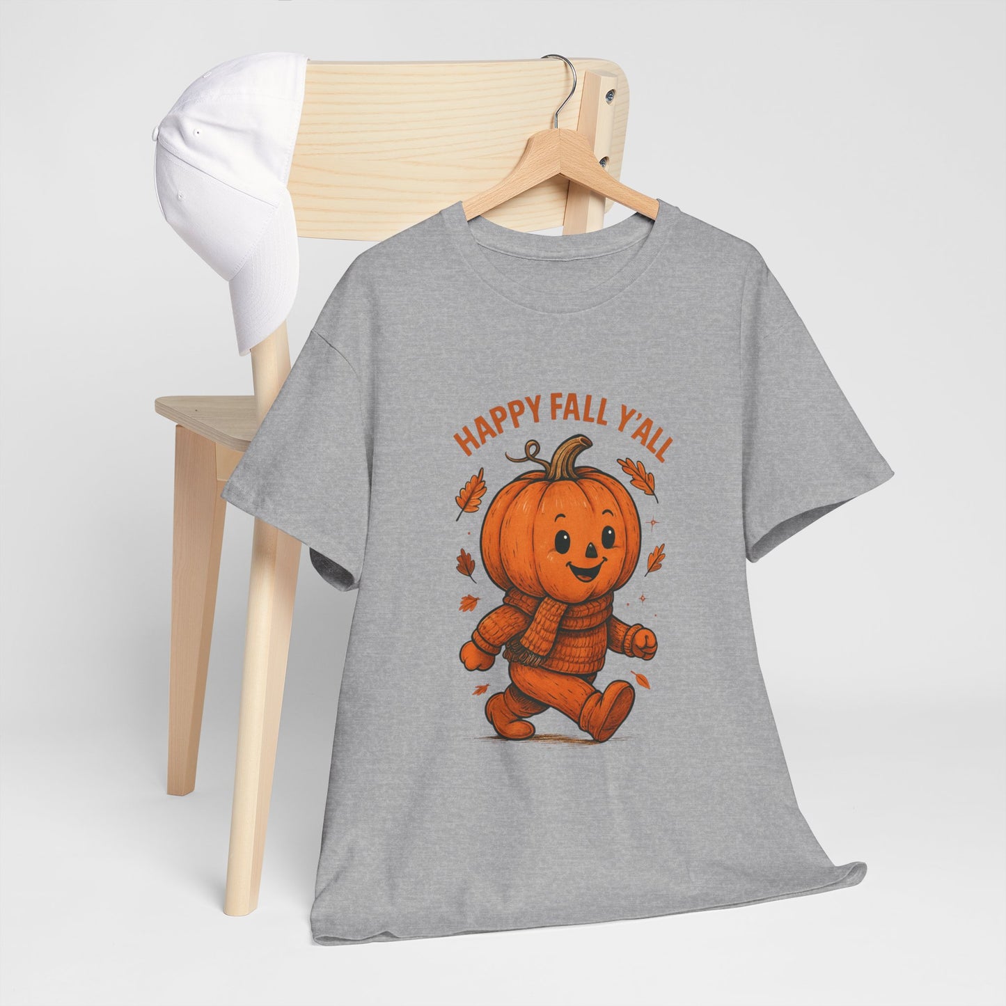 Happy Fall Y'all Unisex Heavy Cotton Tee, Autumn T-Shirt, Pumpkin Graphic Shirt, Cozy Fall Apparel, Halloween Outfit, Harvest Celebration