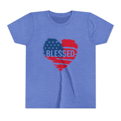 Patriotic Youth Tee - Blessed Heart Shirt, Kids America T-Shirt, Fourth of July Apparel, Gift for Sons and Daughters, Heart Print Top