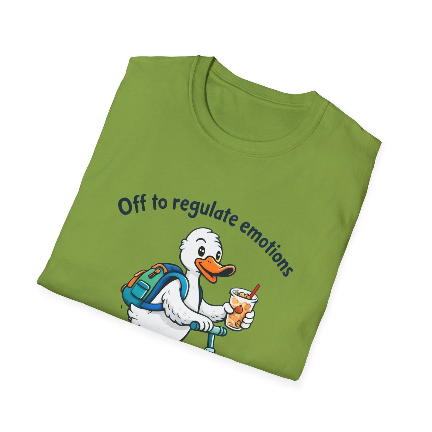 Duck on Scooter T-Shirt — "Off to regulate emotions" Cute Mental Health Tee