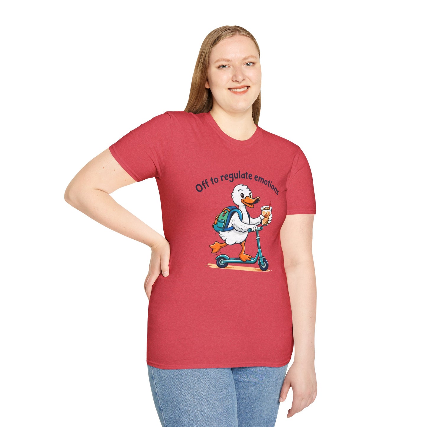 Duck on Scooter T-Shirt — "Off to regulate emotions" Cute Mental Health Tee