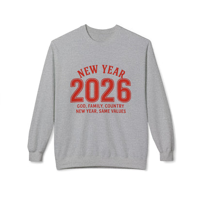 2026 New Year Crewneck Sweatshirt — "God, Family, Country" Holiday Pullover