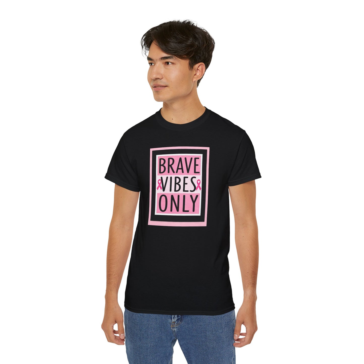 Brave Vibes Only Tee, Unisex Cotton Shirt, Inspirational Apparel, Gift for Cancer Awareness, Positive Vibes T-Shirt