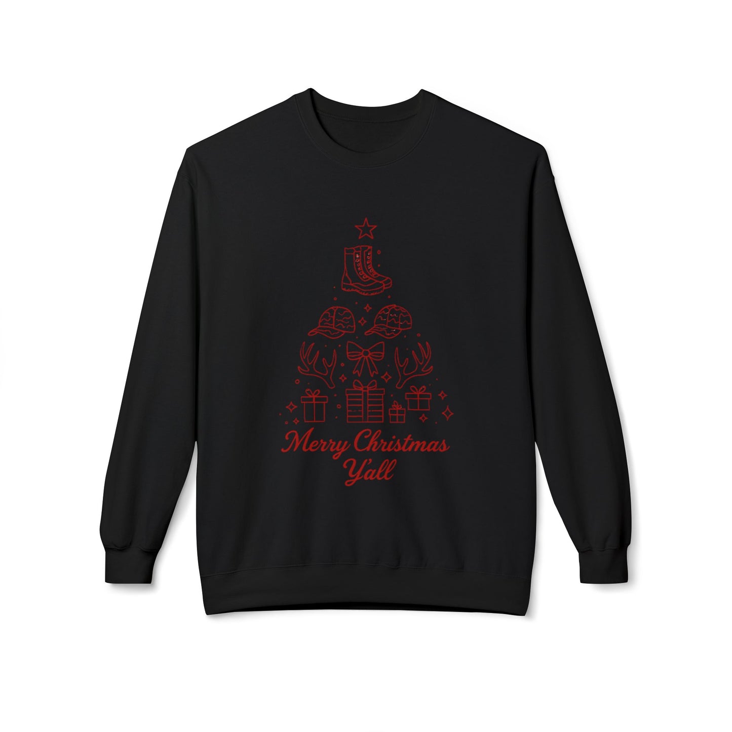 Merry Christmas Y'all Crewneck Sweatshirt — Southern Holiday Tree Design