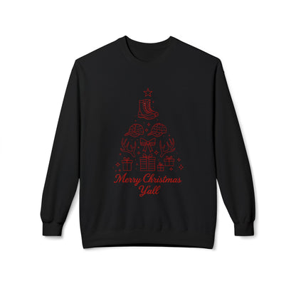 Merry Christmas Y'all Crewneck Sweatshirt — Southern Holiday Tree Design
