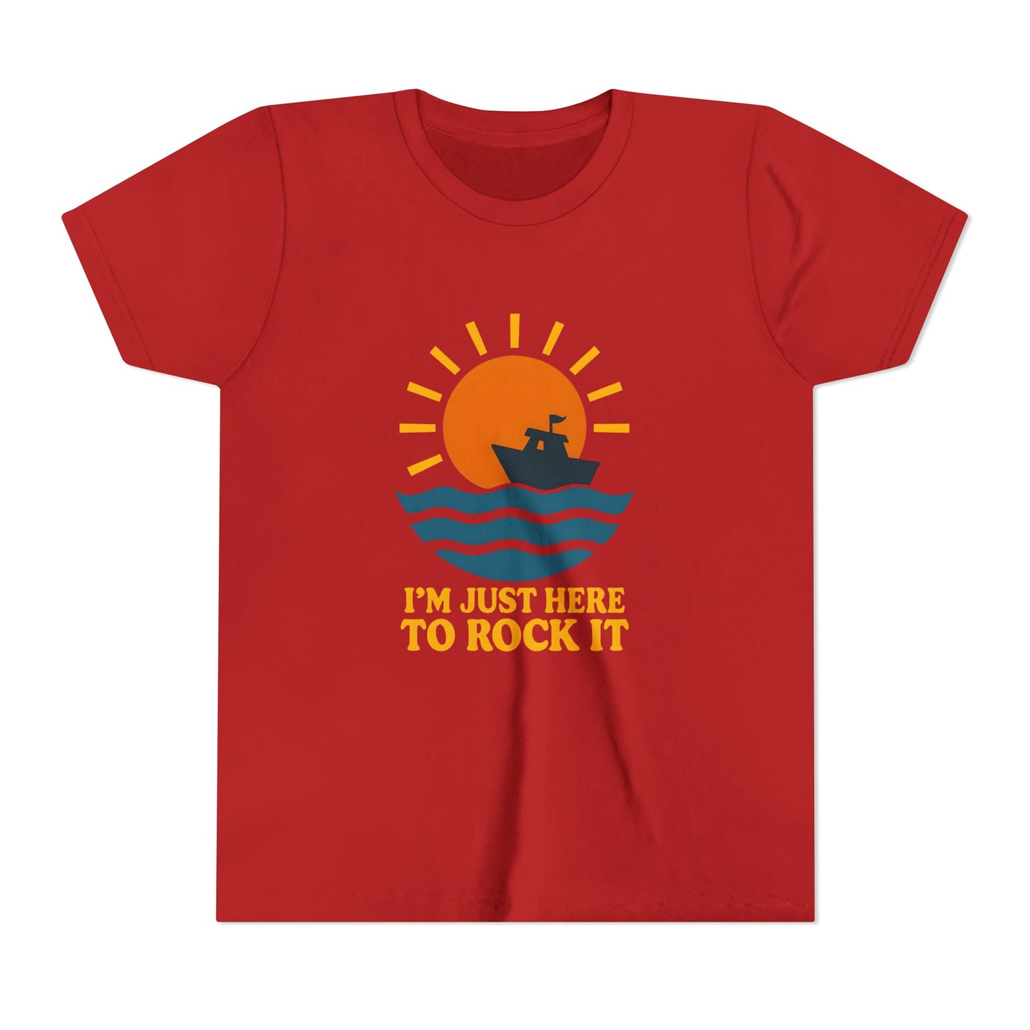 Youth Short Sleeve Tee - I'm Just Here to Rock It, Fun Summer Shirt, Kid's Beach Tee, Gift for Young Explorers, Adventure Outfit