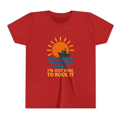 Youth Short Sleeve Tee - I'm Just Here to Rock It, Fun Summer Shirt, Kid's Beach Tee, Gift for Young Explorers, Adventure Outfit
