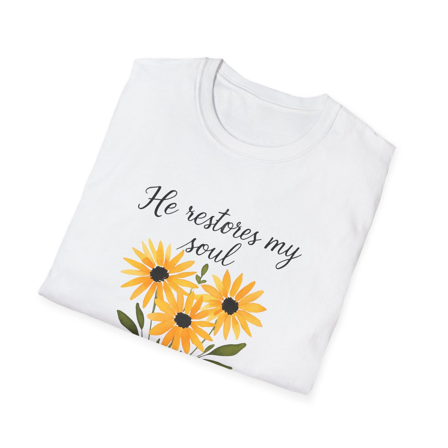 Floral Inspirational T-Shirt - He Restores My Soul, Thoughtful Gift for Comfort, Faith Apparel, Religious Wear, Everyday Inspiration