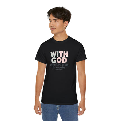 Inspirational Unisex Cotton Tee: "With God All Things Are Possible" - Faith, Gift, Encouragement, Casual Wear, Everyday Inspiration