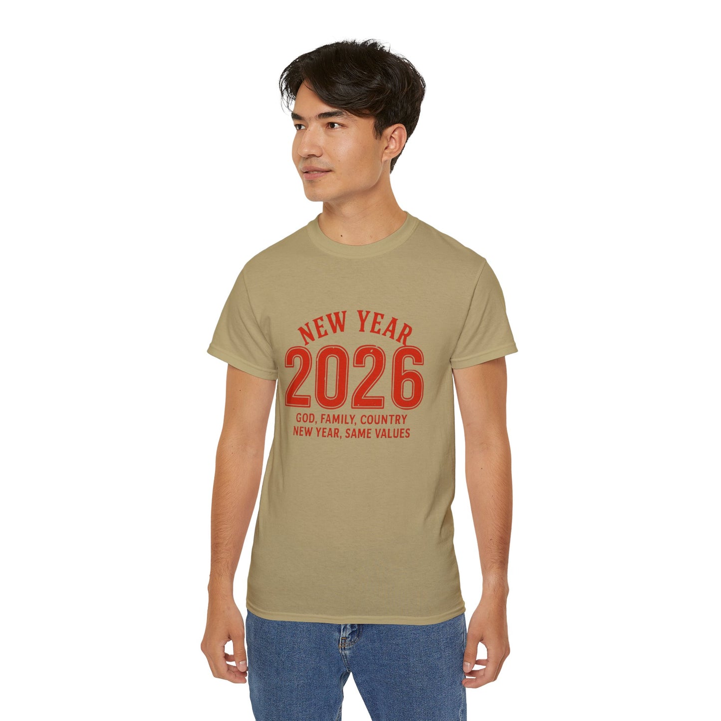 New Year 2026 T-Shirt — "God. Family. Country. New Year, Same Values."