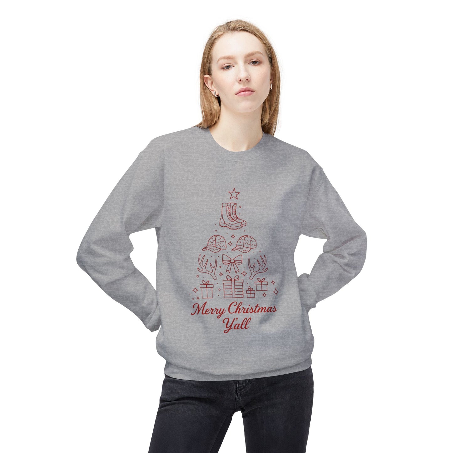 Merry Christmas Y'all Crewneck Sweatshirt — Southern Holiday Tree Design