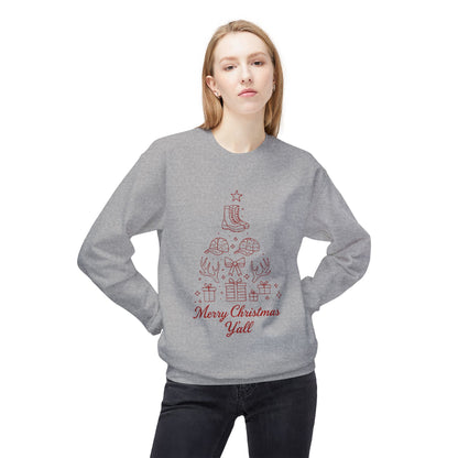 Merry Christmas Y'all Crewneck Sweatshirt — Southern Holiday Tree Design