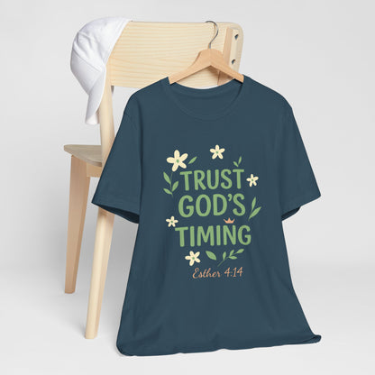 Trust God's Timing Tee, Inspirational Short Sleeve Shirt, Faith-Based Apparel, Gift for Believers, Bible Verse Tee, Everyday Wear