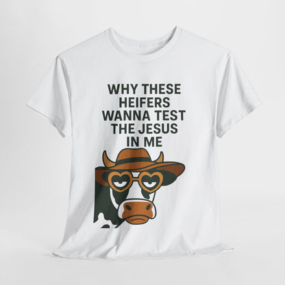 Whimsical Cow Graphic Tee, Funny Farm Animal T-Shirt, Christian Humor Gift, Unisex Casual Wear, Perfect for Cow Lovers