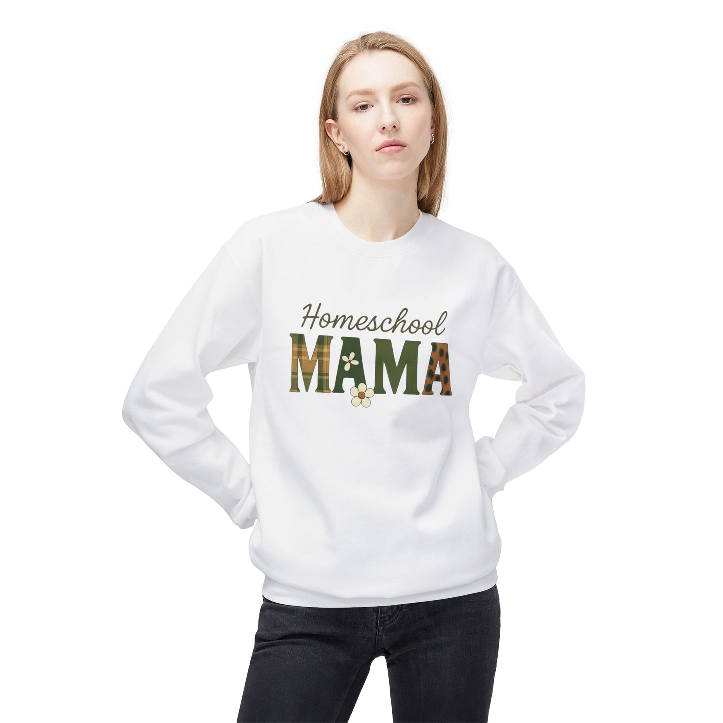 Homeschool Mama Crewneck Sweatshirt — Plaid Floral Mom Teacher Gift