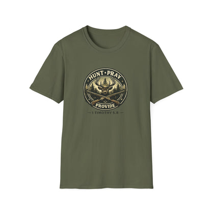 Hunt Pray Provide T‑Shirt — 1 Timothy 5:8 Hunting Faith Tee